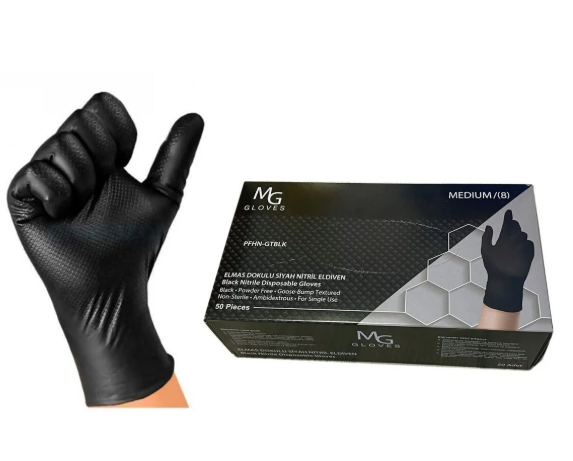 Junıor Dokulu Nitril Eldiven Siyah XL 50 Li